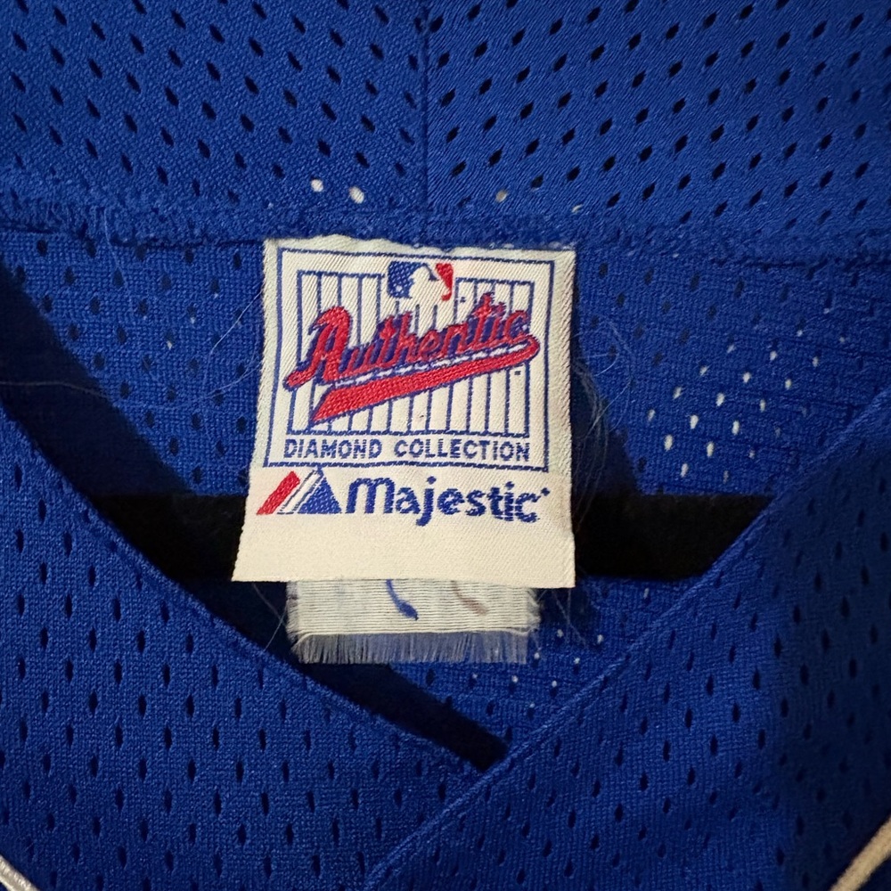 Majestic Royal Blue Baseball Jersey with Shimmer-Silver Logo Tag - Picture 3 of 5